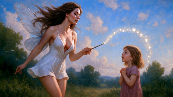 Una hada moderna encantando a una niña.